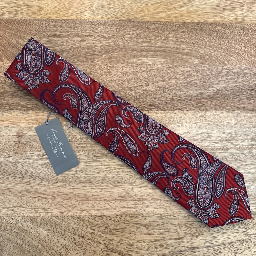 Daniel Cremieux Signature $125 Seven Fold Mens Silk Tie Red Paisley NWT Italy